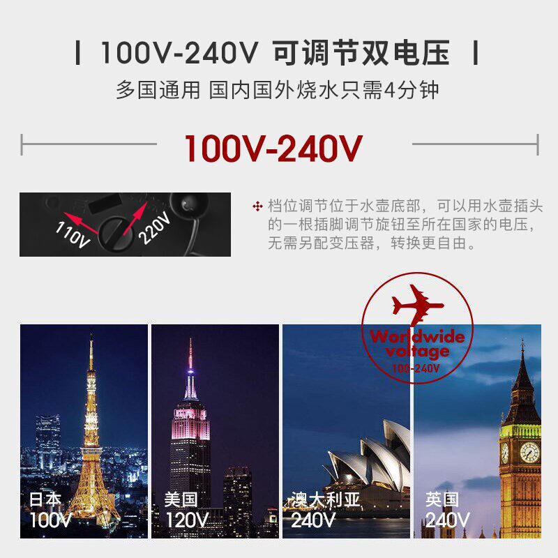 nathome/北欧欧慕 NSH05不锈钢折叠电热水壶旅行家用便携式电水壶
