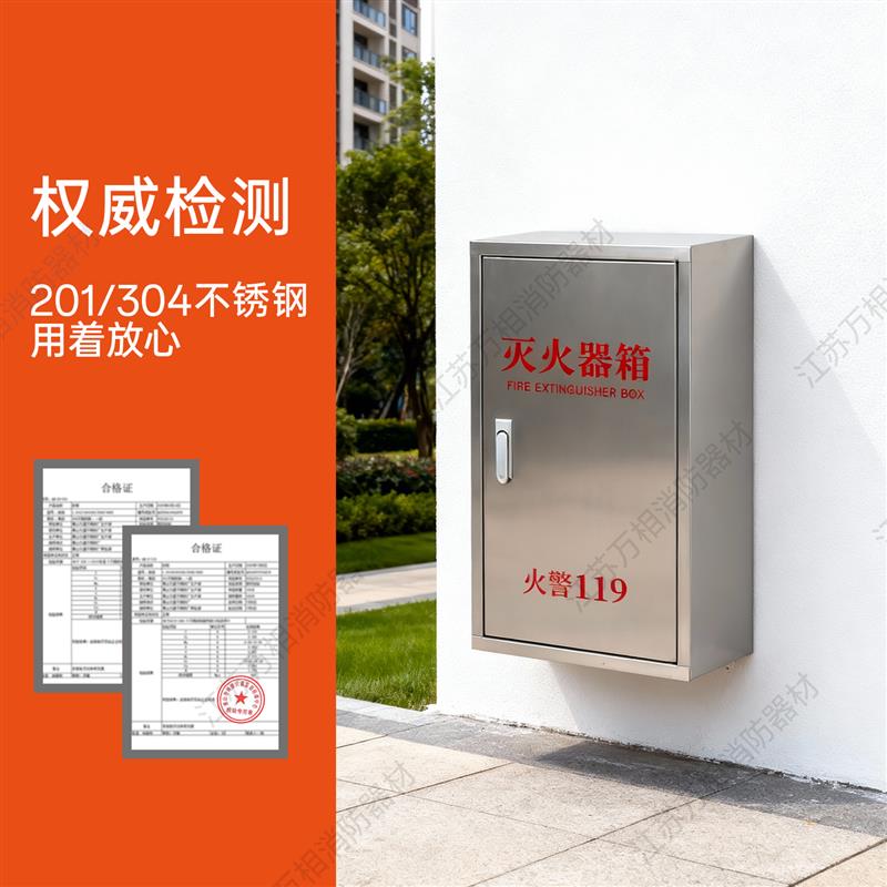 201不锈钢壁挂式灭火器箱2只装4kg5公斤挂墙式明装消防箱子加厚
