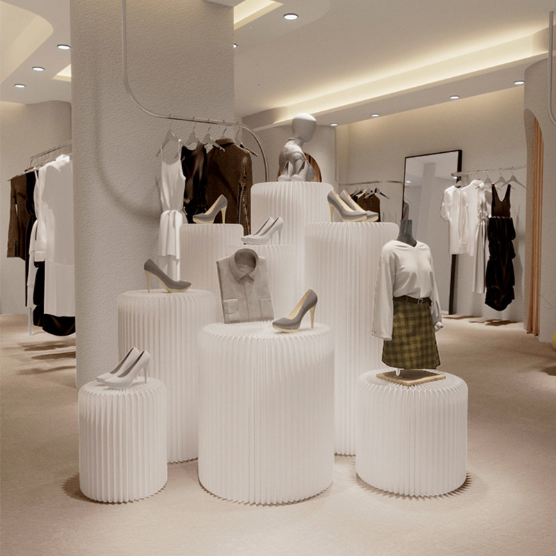 风琴纸圆柱中岛展台展示台展示展柜架甜品婚庆服装店商用展柜折叠