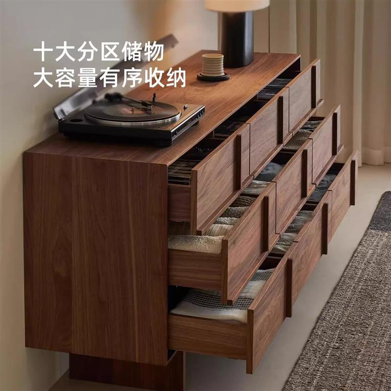 北美黑胡桃实木斗柜餐边柜北欧现代简约风储物柜中古客厅收纳柜
