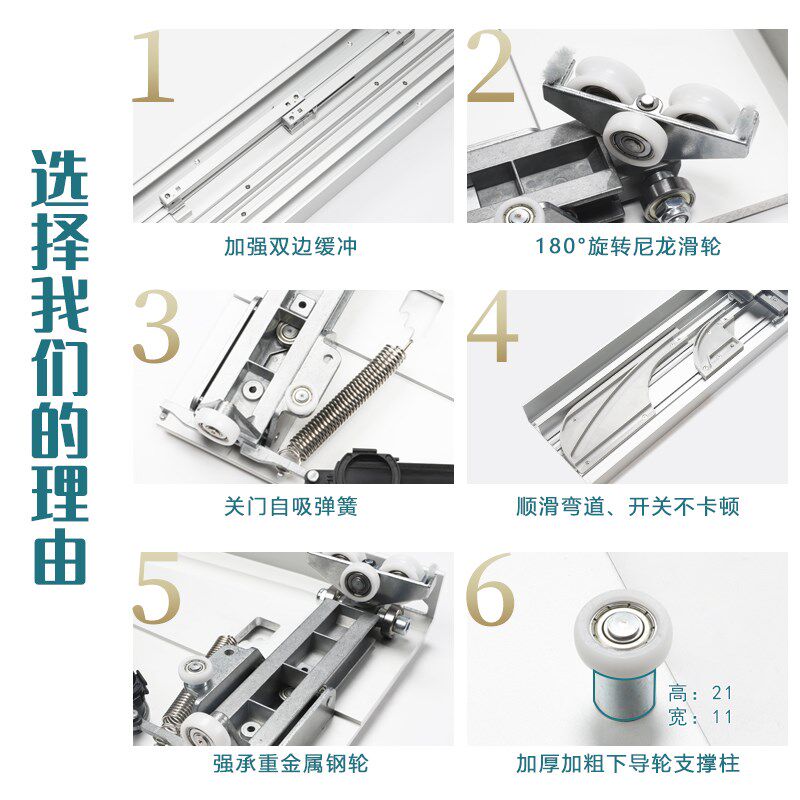 电动电视柜平躺巴士门轨道衣柜自吸移门双边缓冲隐形滑轨五金配件