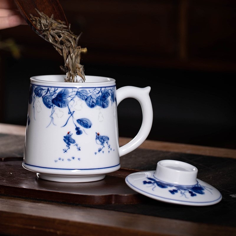 景德镇釉下彩陶瓷杯子带过滤泡茶杯茶水分离办公杯大容量水杯礼物