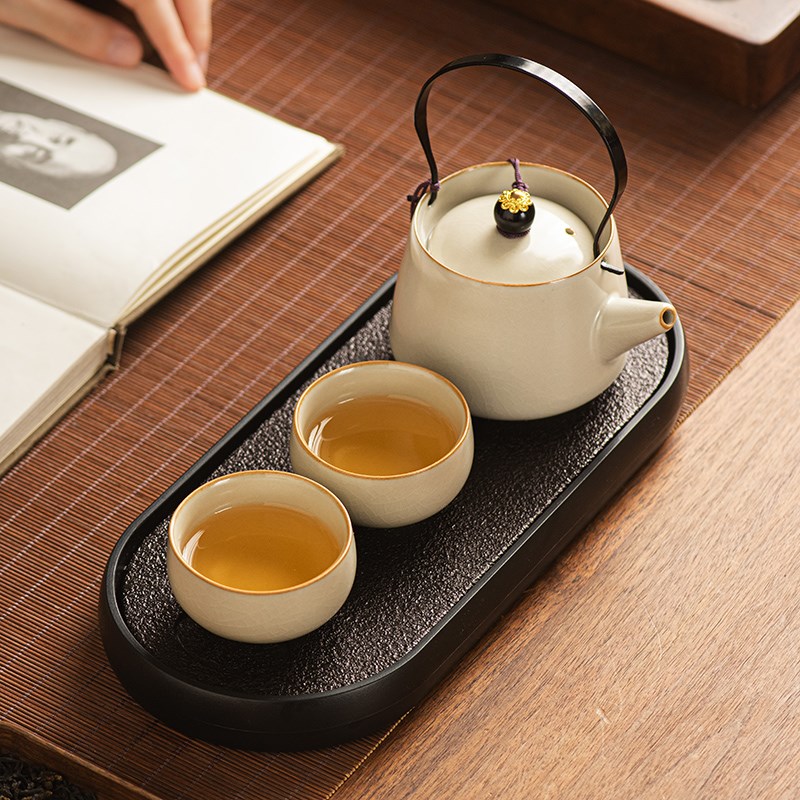 汝窑茶壶泡茶家用陶瓷提梁壶单壶茶水分离内置滤网茶具小号带过滤