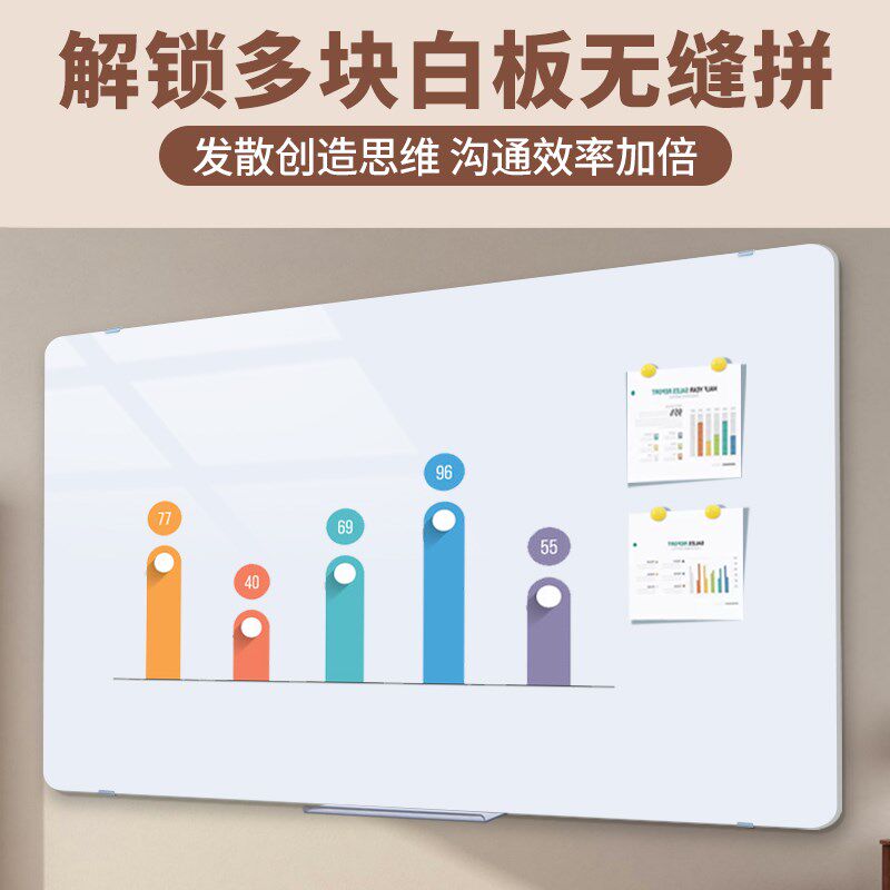 圆角磁性钢化玻璃白板挂式写字板淡绿超白办公会议记录版可擦写黑