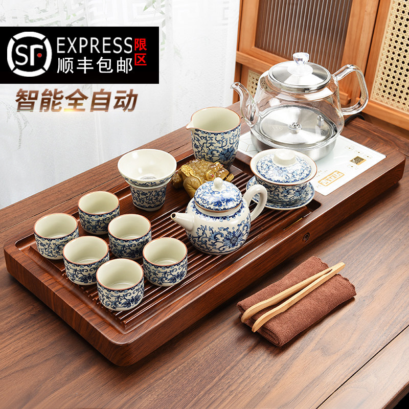 小型茶盘全自动套装客厅新款实木长方形排水烧水壶一体家用泡茶台