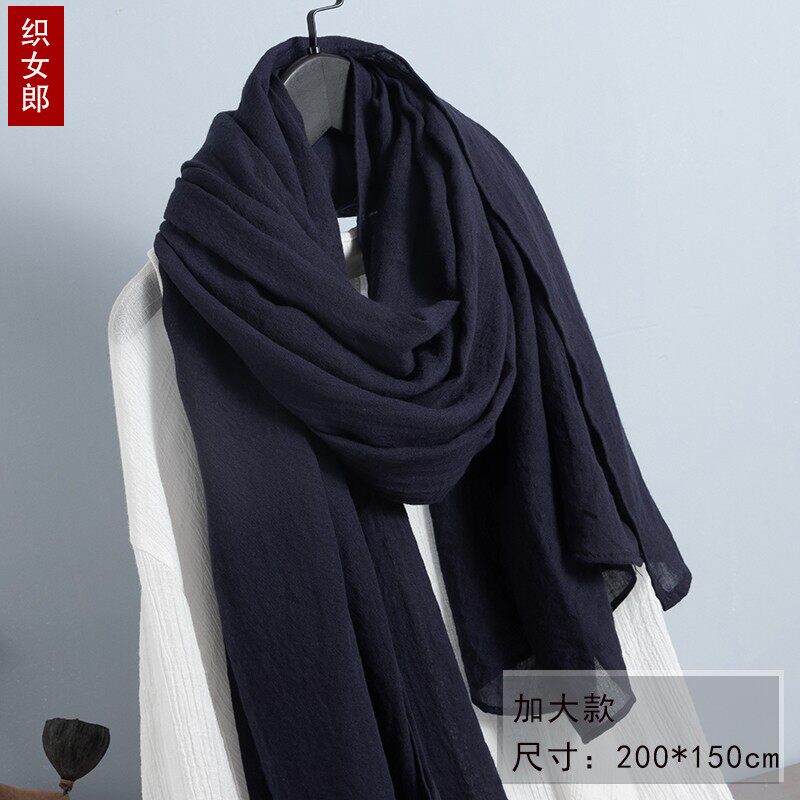 灰色围巾女冬季纯色棉麻韩版百搭加大长款保暖春秋亚麻款披肩丝巾