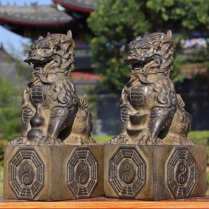青石八卦麒麟复古做旧石雕麒麟一对庭院门口镇宅神兽公司家用门墩