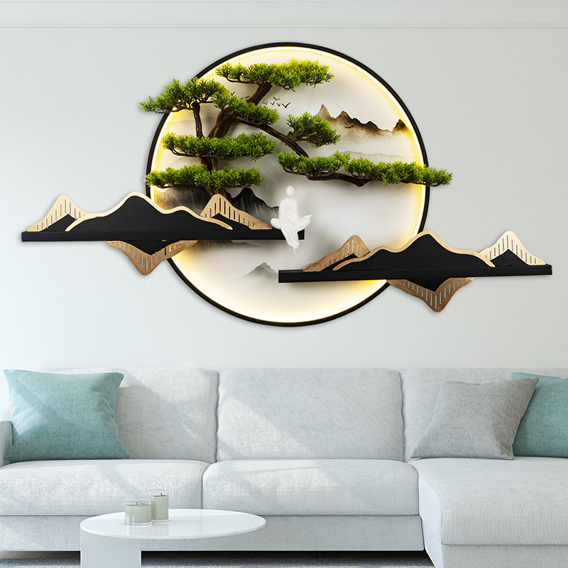 新中式装饰画壁挂立体迎客松玄关挂画晶瓷画沙发背景墙餐厅墙装饰