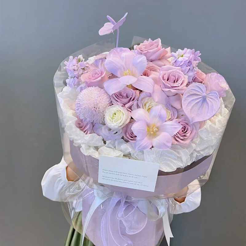 石家庄鲜花同城速递混搭郁金香芍药蝴蝶兰玫瑰生日表白花束闺蜜