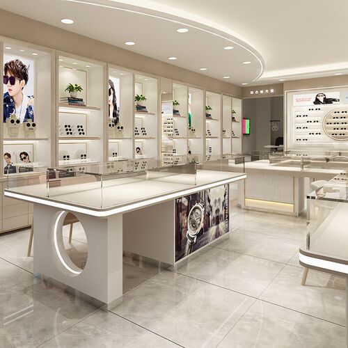快时尚太阳眼镜店柜台展示柜墨镜中岛柜吧台展示架玻璃展台柜背柜