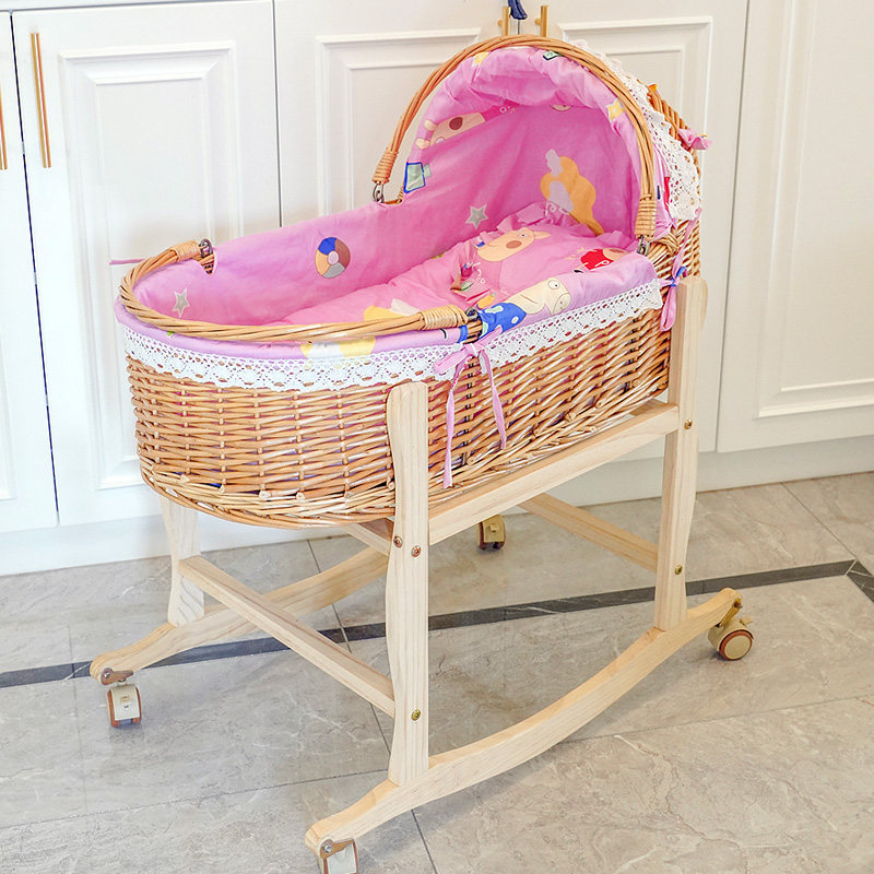 藤编婴儿摇篮床可携式实木手提篮车载睡篮附支架摇篮