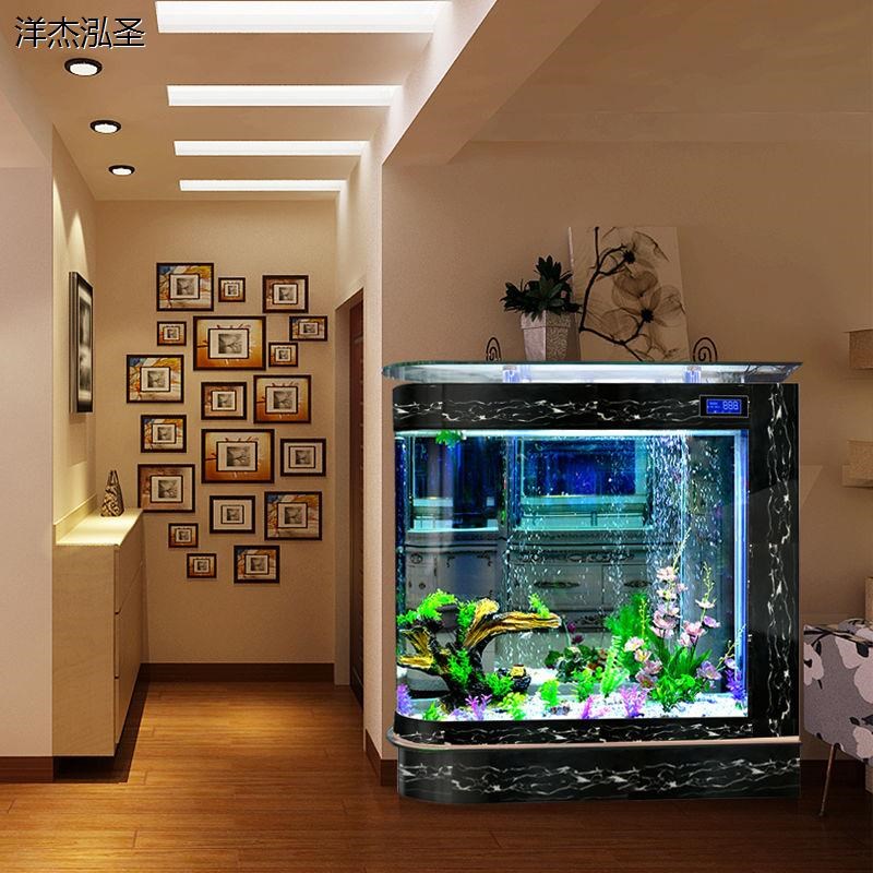 子弹头鱼缸客厅家用中型水族箱长1/1.2/1.5米生态落地屏风鱼缸