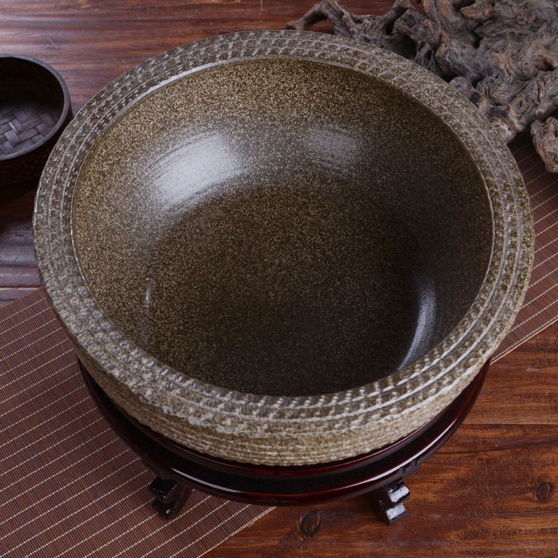古法养鱼金鱼缸 粗陶荷花盆花钵陶瓷制品 独立式睡莲池塘水缸