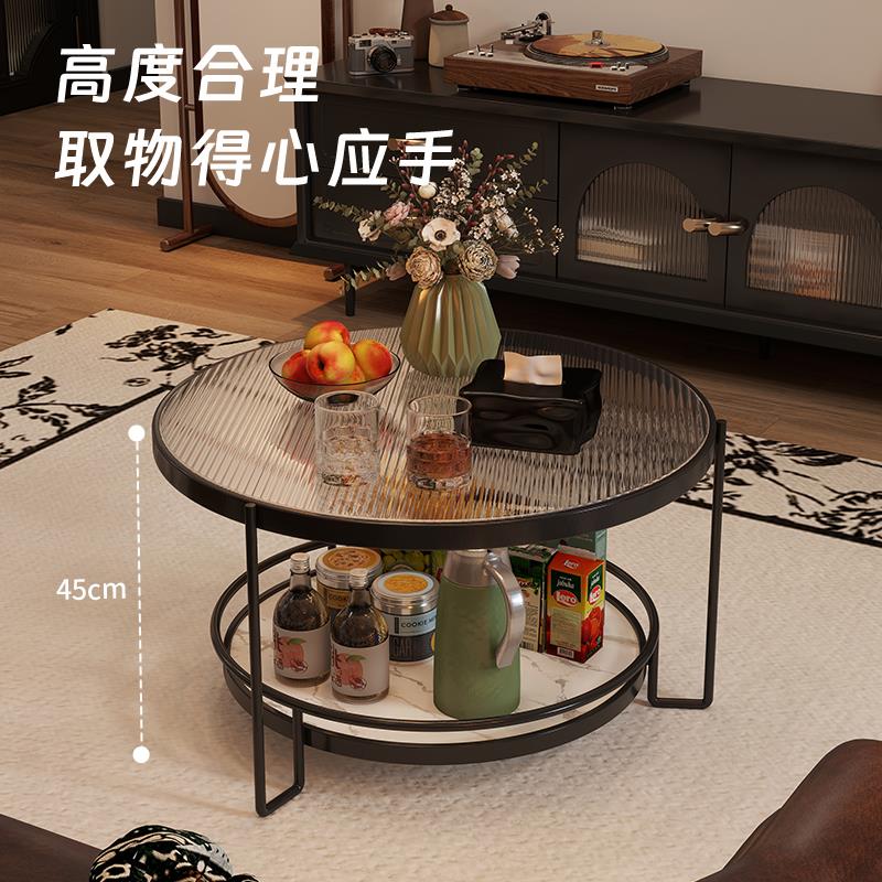 意式客厅圆形玻璃茶几轻奢复古家用阳台小茶台小户型极简新款边几
