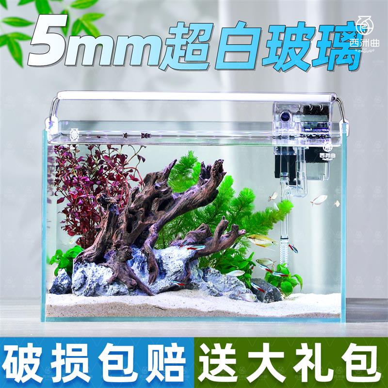 超白玻璃鱼缸小型客厅桌面长方形斗鱼金鱼乌龟缸造景养鱼生态草缸