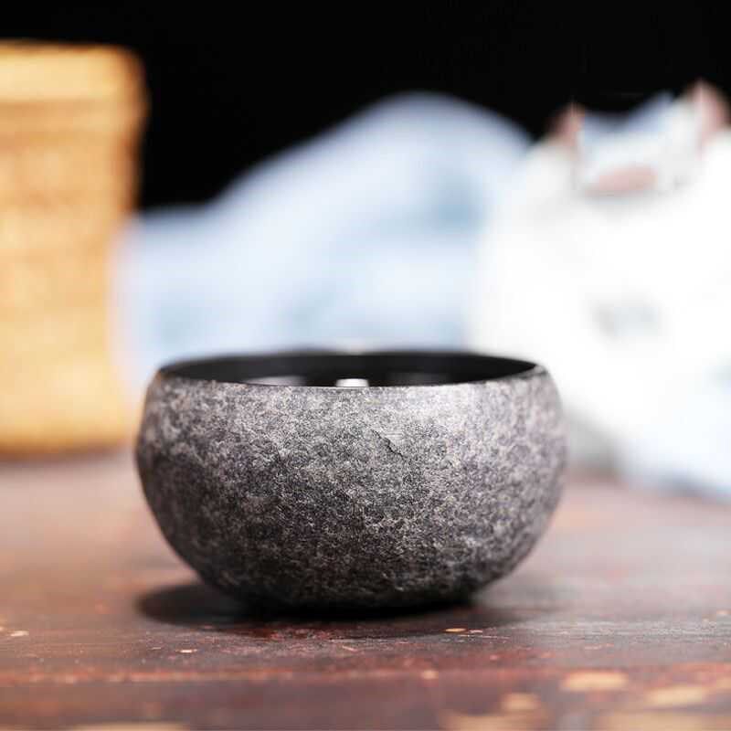 天然乌金石手工石头小茶杯建盏茶杯功夫茶具主人茶杯品茗杯日杯子