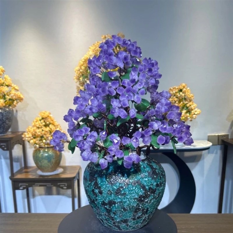 天然黄水晶招财树紫水晶发财树玄关客厅美容院别墅新房落地大摆件