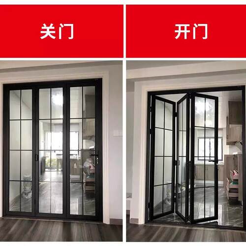 商铺店黑色拉门极窄阳台客厅厨房玻璃折叠门铝合金吊轮移动隔断
