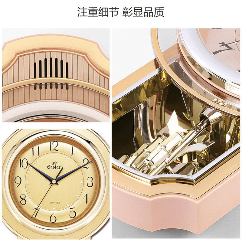 音乐整点报时钟表客厅创意时钟现代简约挂钟欧式静音石英摇摆钟