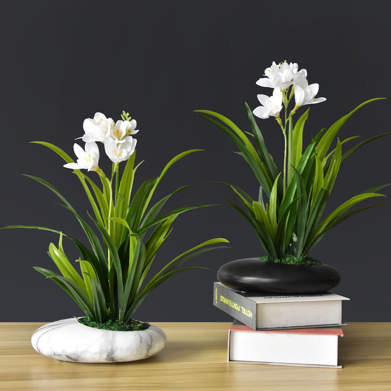 中式仿真花兰花假花手感幽兰盆景盆栽花艺客厅桌面装饰花艺摆件