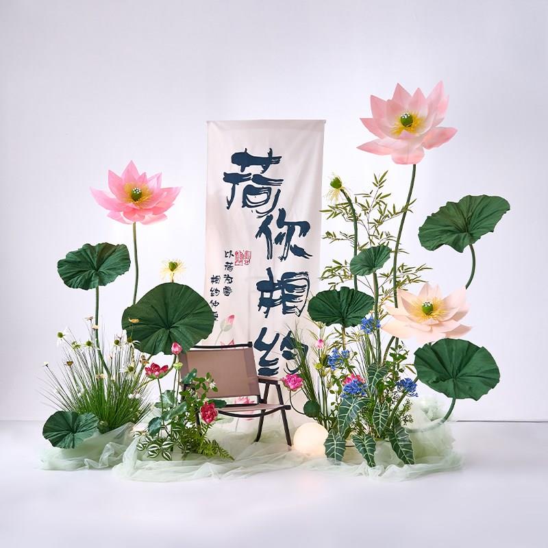 荷花仿真花假花造景莲花莲叶片拍照道具花艺摆件橱窗装饰场景布置