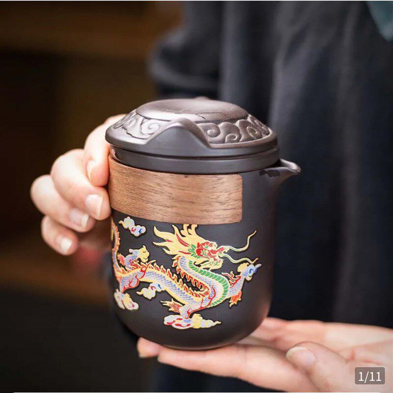 宜兴龙凤紫砂壶点击率专卖店热水变色一体分茶器旅行功夫茶具套装