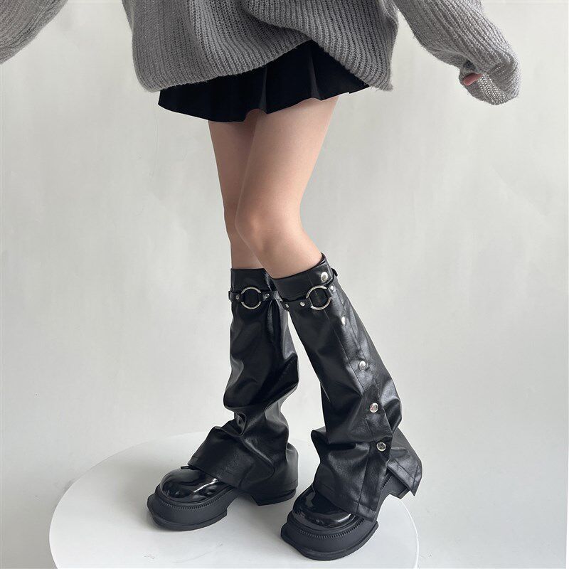 。靴套可拆卸皮ins显瘦女款大码皮袜套过膝皮腿套秋冬堆堆袜y2