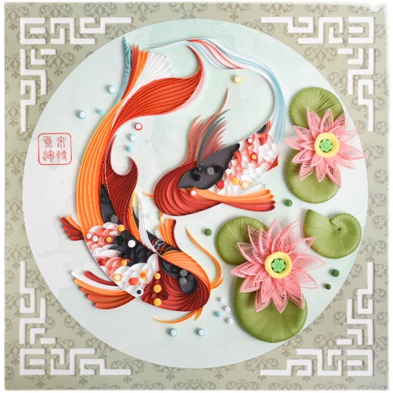diy鱼来运转衍纸画材料包手工创意礼品中国风送长辈老人领导国粹