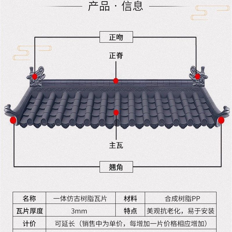 树脂瓦片屋顶仿古屋檐门头装饰瓦塑料瓦琉璃瓦合成树脂瓦仿古瓦片