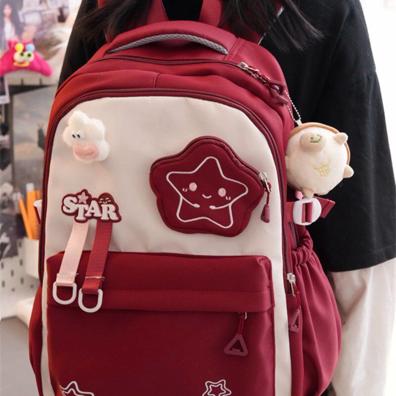可爱星星少女书包女韩版复古高中学生初中生双肩包大容量旅行背包