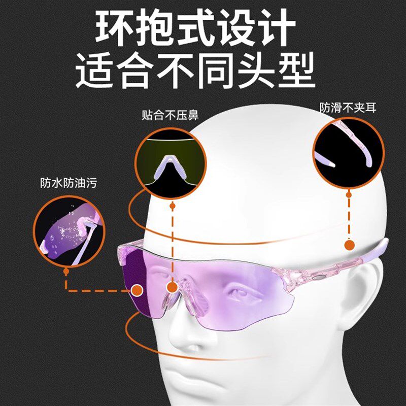 专业骑行跑步马拉松防风变色护目镜感光变色太阳镜男女自行车眼镜