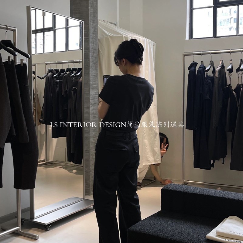 服装店试衣全身镜不锈钢框落地移动镜女装店试衣买手店显瘦镜子