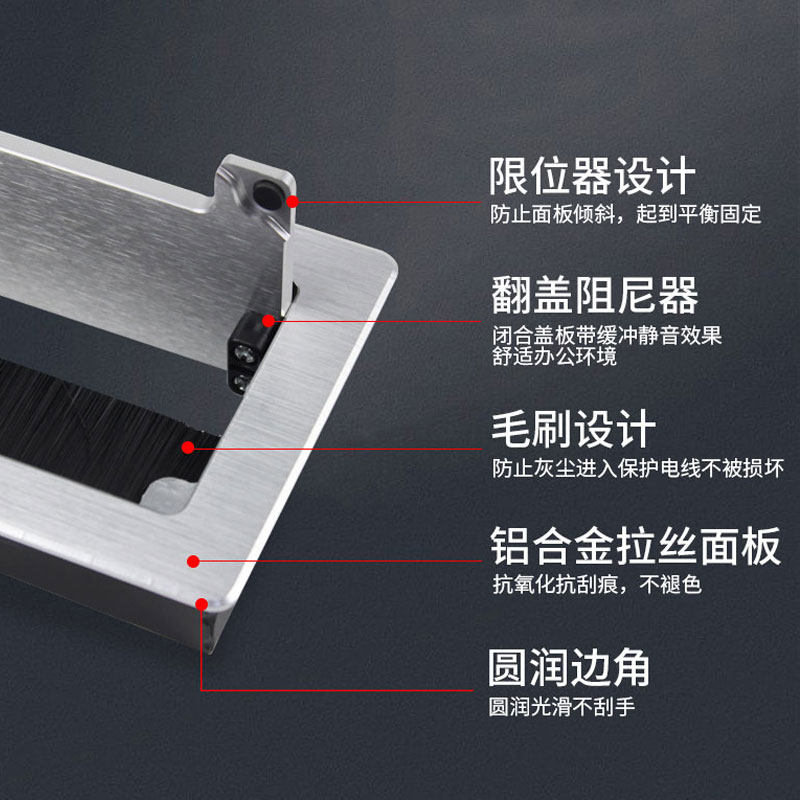 办公桌穿线孔盖板桌面过线装饰盖电脑桌方形穿线盒书桌毛刷线孔盖