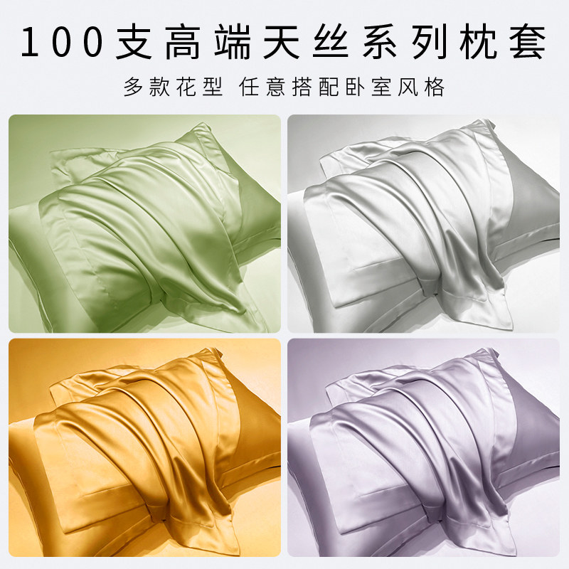 2023新款48x74cm公分冷凉感品牌冰丝枕头套2只夏季天丝枕套一对装图片