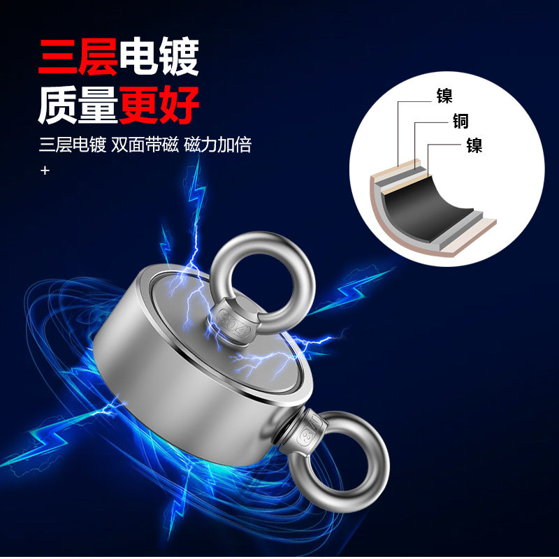 双面打捞强力磁铁圆型磁铁强磁吸盘固定吊环钕铁硼强磁性磁铁