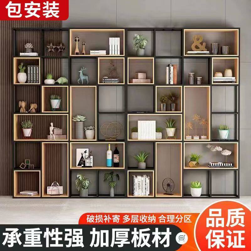 铁艺隔断屏风工业风展示架置物架实木客厅书架镂空柜办公室装饰柜