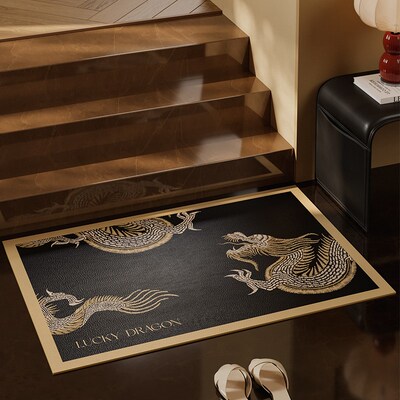 好運龍年诧寂轻奢高级皮革入户进门地垫防滑免洗脚垫玄关地毯装饰