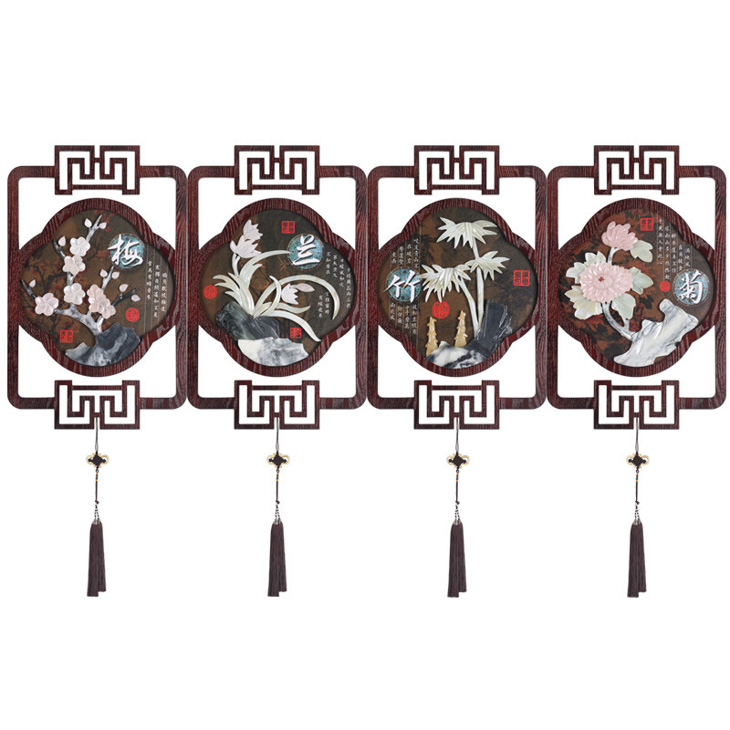 装饰画梅兰竹菊餐厅客厅沙发背景墙壁画玉雕玄关挂画新中式玉石
