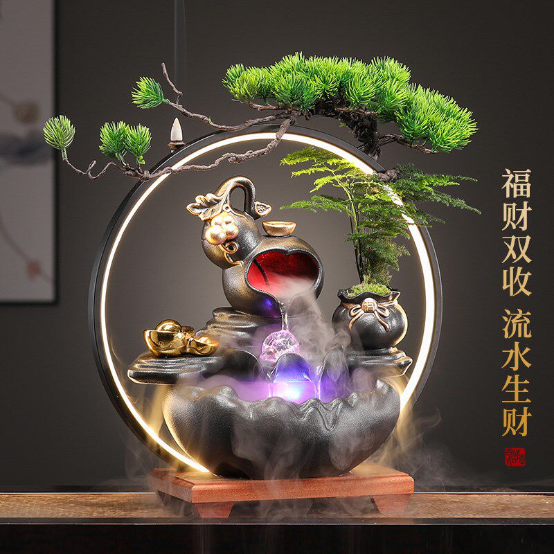 福财双收创意招财流水摆件循环水转运球办公室装饰品公司开业礼物