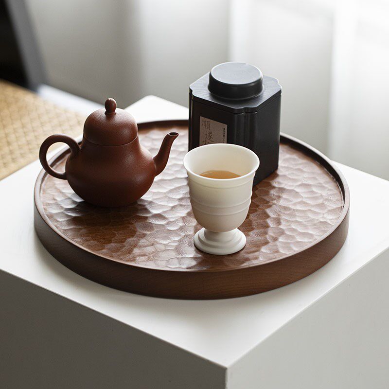 草木祠 圆形实木托盘樱桃木茶托盘壶承干泡台茶具茶杯收纳茶点盘