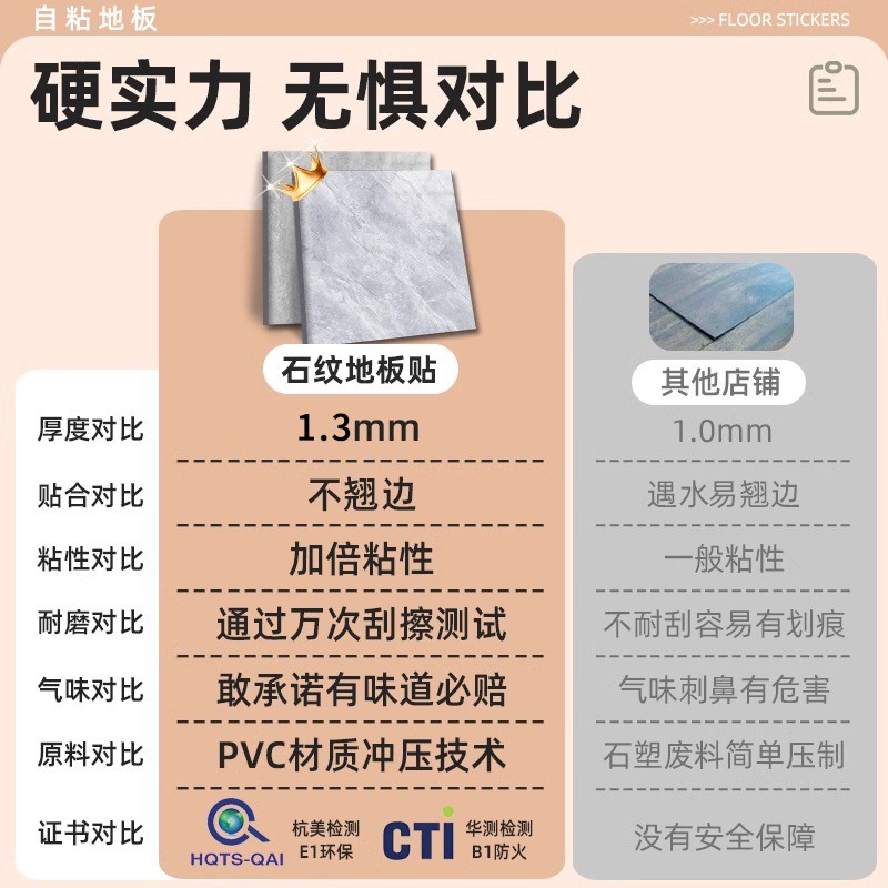 地板贴自粘家用加厚耐磨不挑地面无甲醛款客厅地板革大理石纹防滑