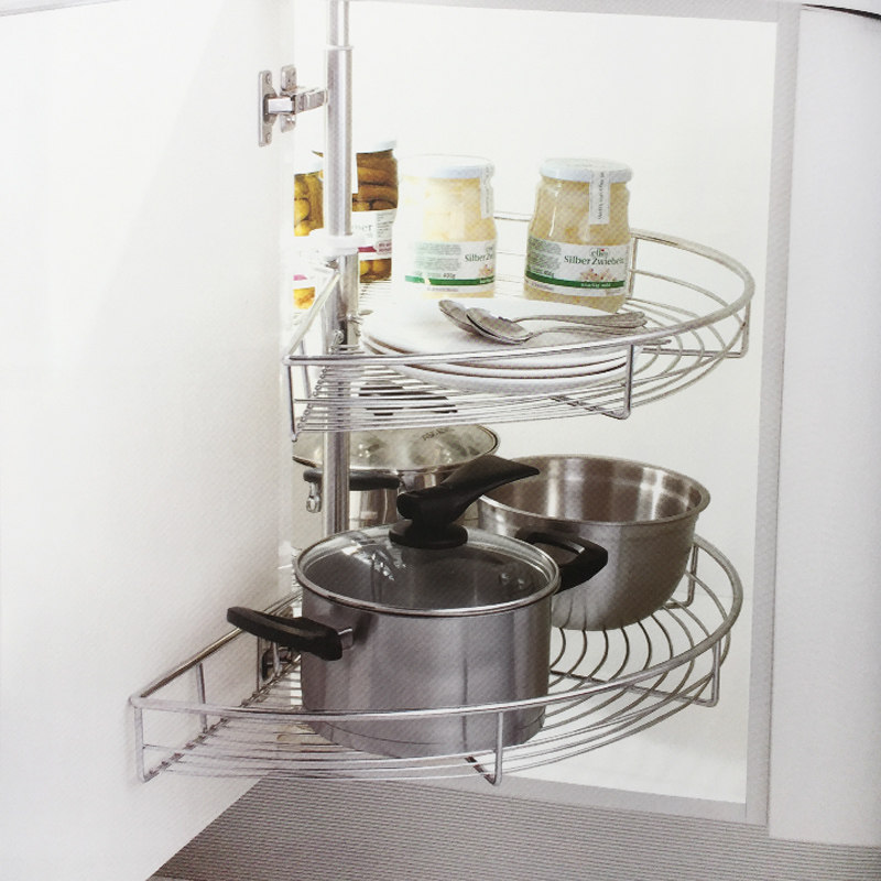 橱柜转角拉篮180度厨房厨柜不锈钢旋转双层多功能工具收纳置物架