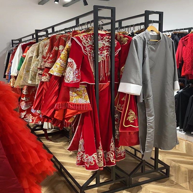 婚纱店展示架大拖尾中式秀禾挂衣架礼服馆双层西装架影楼侧挂货架
