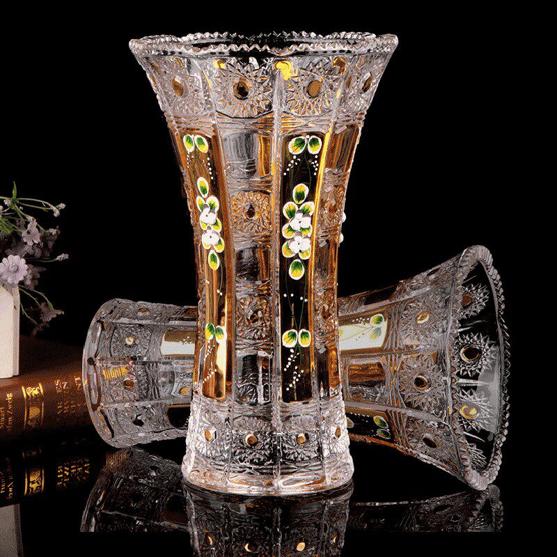 金色法兰花水具玻璃花瓶百合富贵竹家居装饰玻璃花瓶摆件礼品花瓶