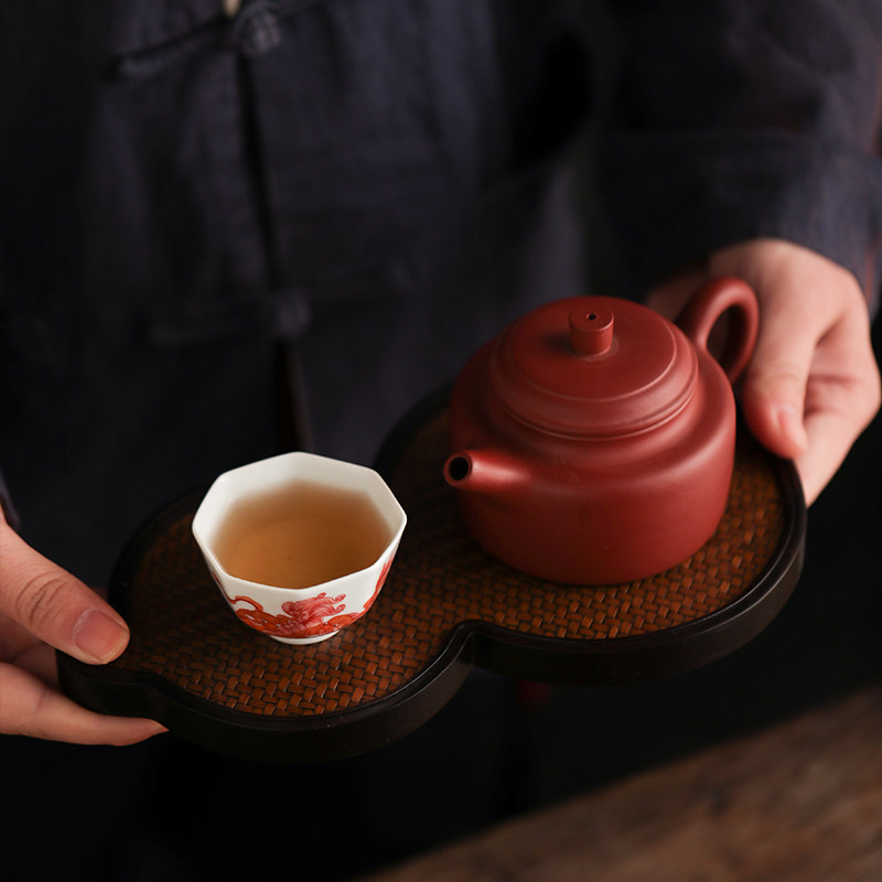 天然重竹席面干泡台葫芦编织储水式茶盘壶承壶垫壶托杯垫杯托茶具