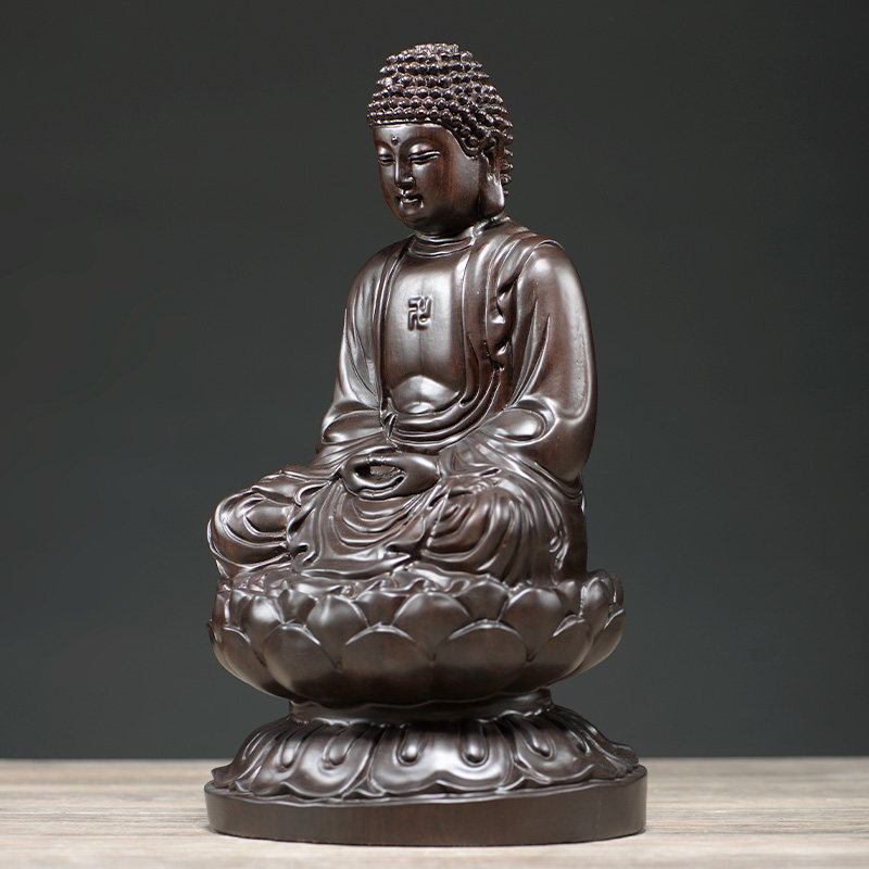 黑檀木雕大日如来摆件实木雕刻释迦摩尼佛像阿弥陀佛像家居工艺品