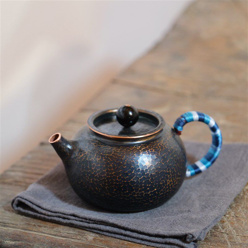 全手工一张打迷你泡茶壶带把小号纯铜茶壶功夫茶壶200cc紫铜茶壶