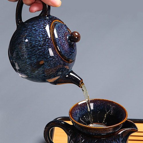 窑变釉蓝盏公道杯复古分茶杯陶瓷匀杯功夫茶具家用公杯中式风