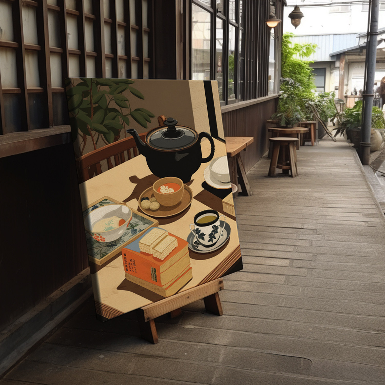 布纸有爱 茶道生活 新中式餐厅装饰画茶馆背景墙挂画高级静物插画