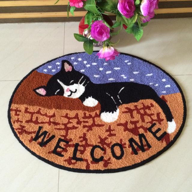 椭圆形精品混纺干洗猫咪地毯 可爱懒猫地儿童卧室垫 楼梯防滑脚垫